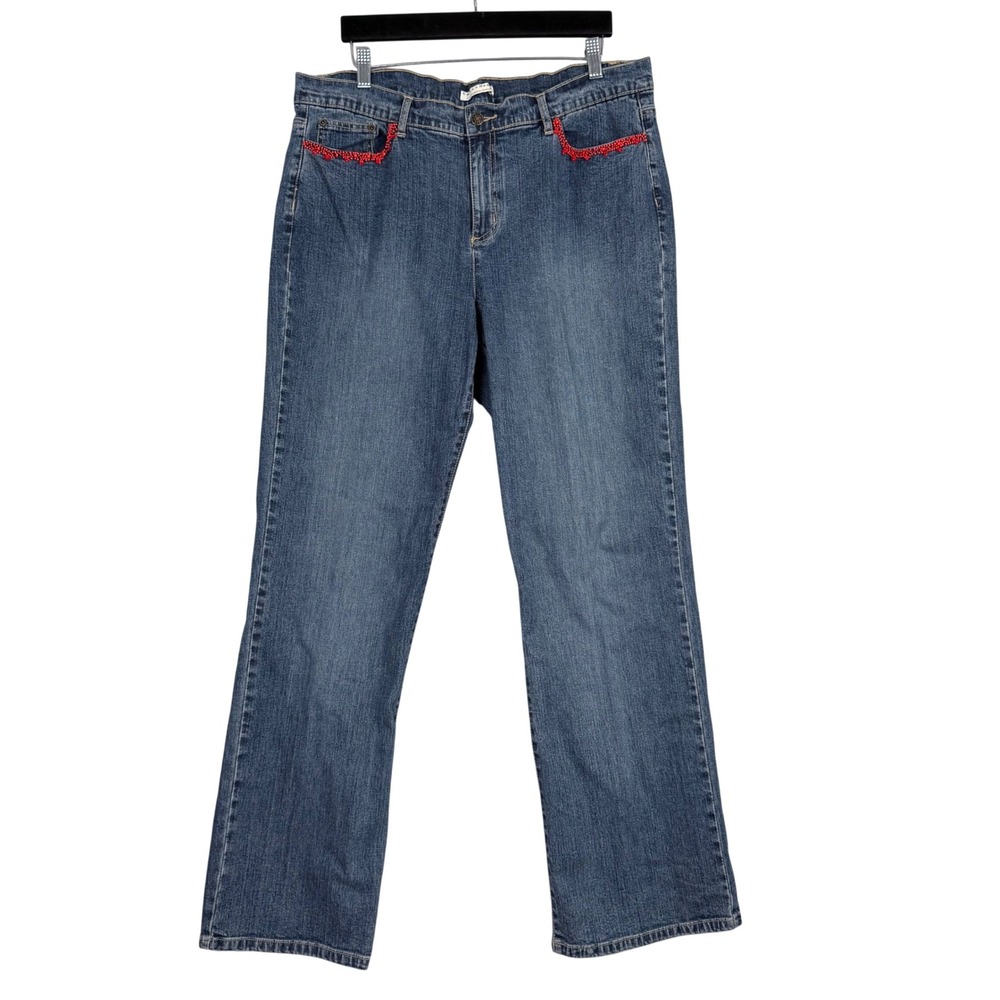 Crazy Horse Vintage 90s Straight Leg Jeans Women 18 Beaded Pocket Stretch Denim